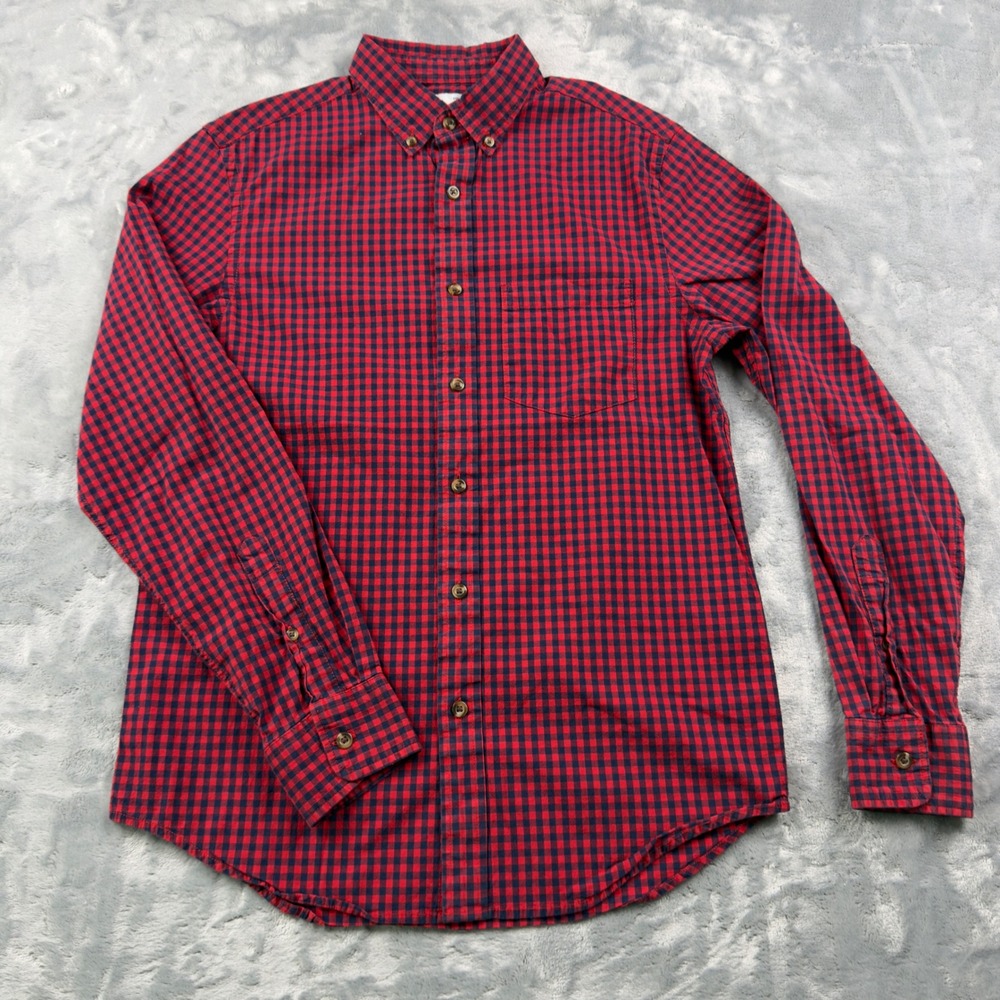 Old Navy Everyday Shirt Mens Small Slim Fit Red Navy Gingham Built-In Flex Top